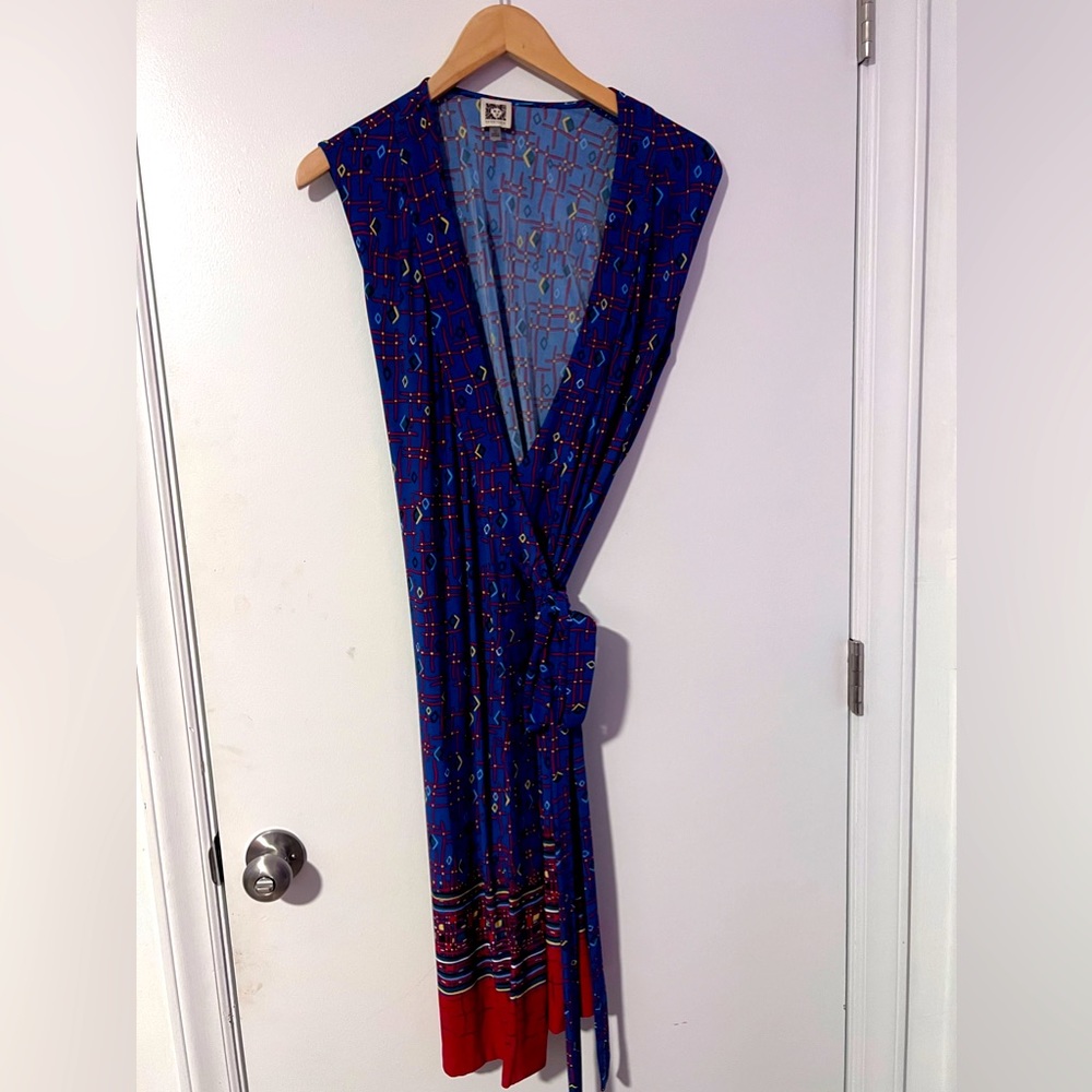 Fun, blue printed wrap dress by and Klein and ladies size 12
